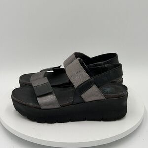 OTBT Nova Sandals‎ Womens 7M Black Leather Platform Chunky Wedge Strappy